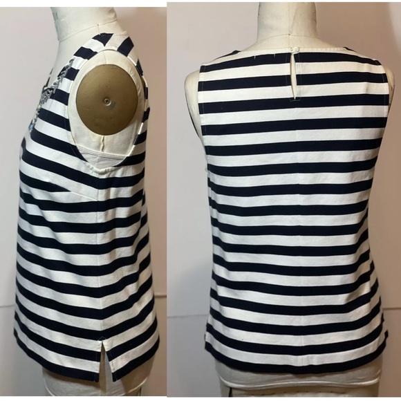 J Crew Factory Women’s Sz S Shell Top W/ Rhinestone At Neck Blue White C5979 - Picture 3 of 9